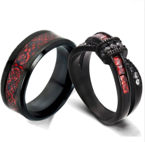 New Black Gold Garnet Red Cross Zircon Ring AMI Cart