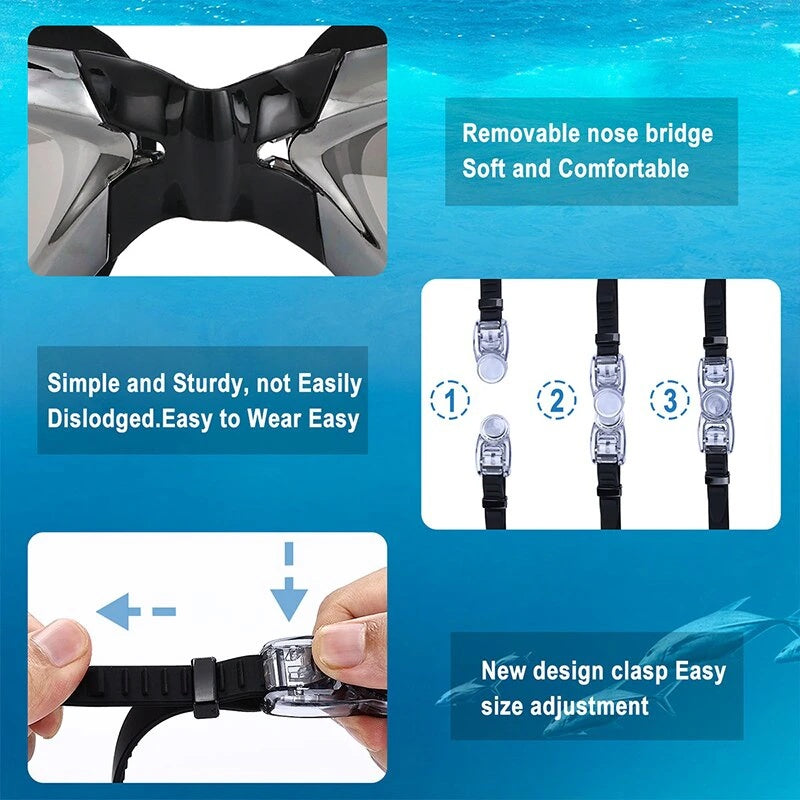 Clear Comfortable Swimming Goggles UV- Anti-Fog Swim Glasses Mirror & Kids