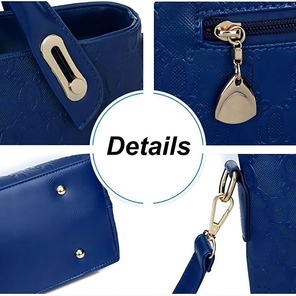 Women 4Pcs Top Handle Satchel Hobo PU Leather Handbag