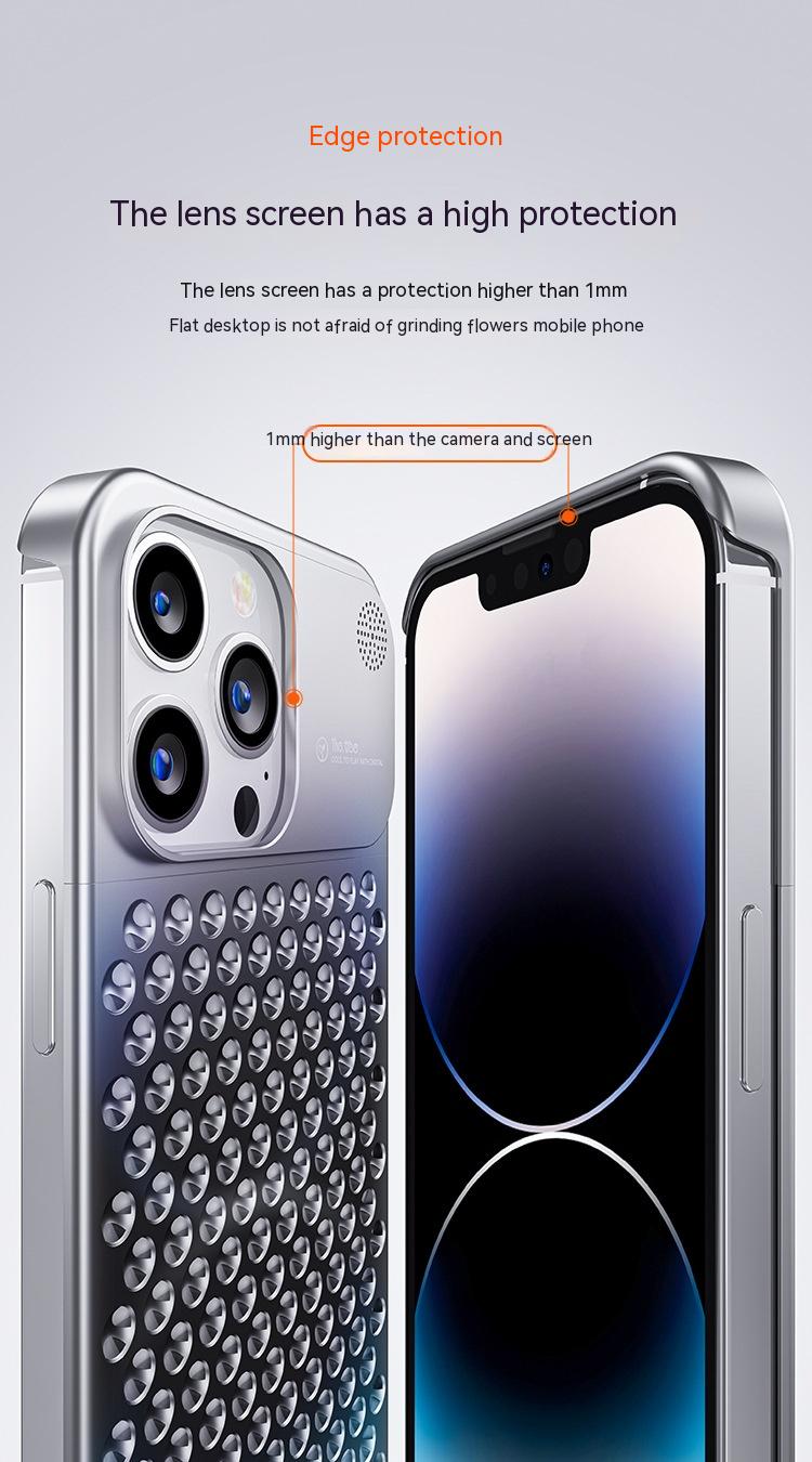Aluminum Alloy Phone Case For 14 13 Pro Max Plus Hollow Heat Dissipation Anti-fall Full Body Shockproof Phone Cove