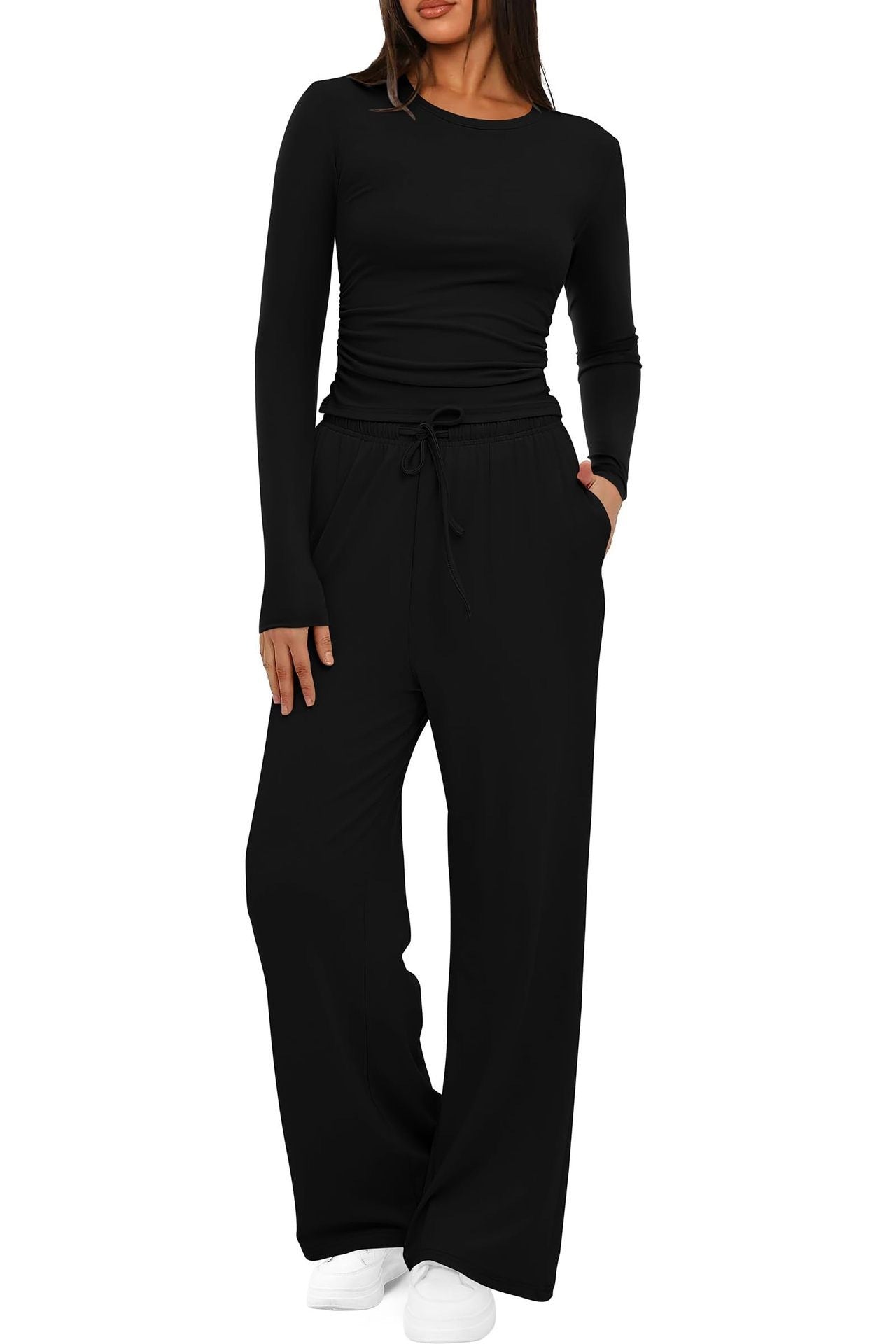 2 Pieces Women's Suit Autumn Winte Long Sleeve Tops High Waisted