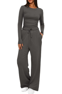 2 Pieces Women's Suit Autumn Winte Long Sleeve Tops High Waisted