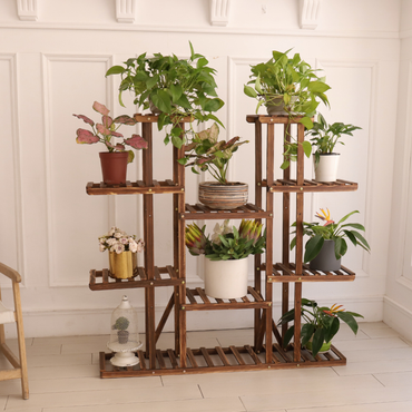 16 Potted Wood Flower Rack Plant Display Storage Shelves AMI Cart