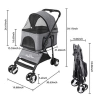 Pet Stroller with Rain Cover Dog Cat Pushchair Trolley Detachable Carrier Folding
