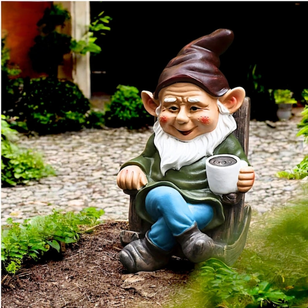 1pc Gnome Dwarf Rocking Chair Ornament Resin Outdoor Garden Decoration AMI Cart