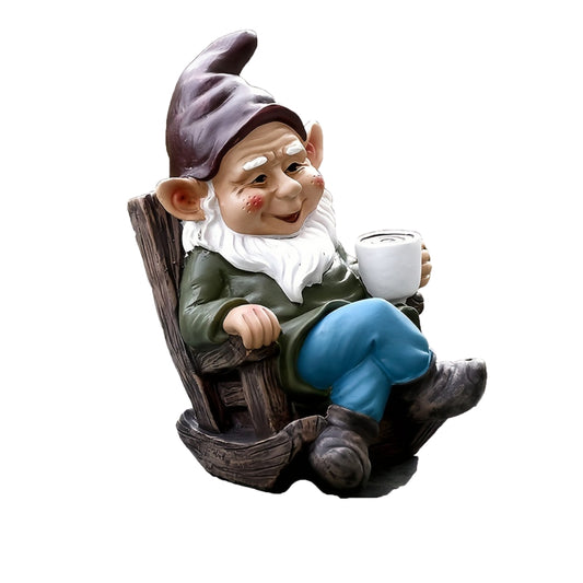 1pc Gnome Dwarf Rocking Chair Ornament Resin Outdoor Garden Decoration AMI Cart