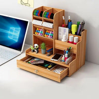 Wooden Desk Organiser DIY Desktop Tidy Pen Holder with Drawer