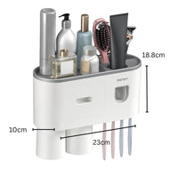 Wall Mounted No-Drill Toothbrush Holder with Toothpaste Squeezer & Storage Rack