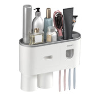 Wall Mounted No-Drill Toothbrush Holder with Toothpaste Squeezer & Storage Rack