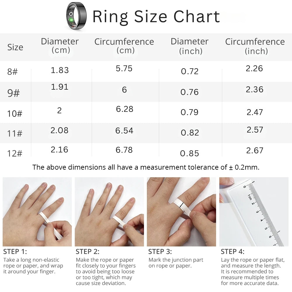 5ATM Waterproof Health Monitor Smart Ring with Charging Case