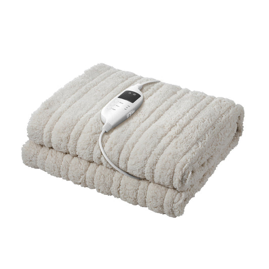 Navy and Beige Electric Heated Sherpa Throw Blanket