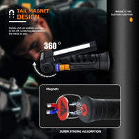 Portable COB LED Flashlight USB Rechargeable Magnetic Work Light
