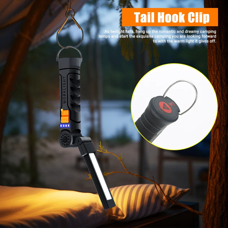 Portable COB LED Flashlight USB Rechargeable Magnetic Work Light