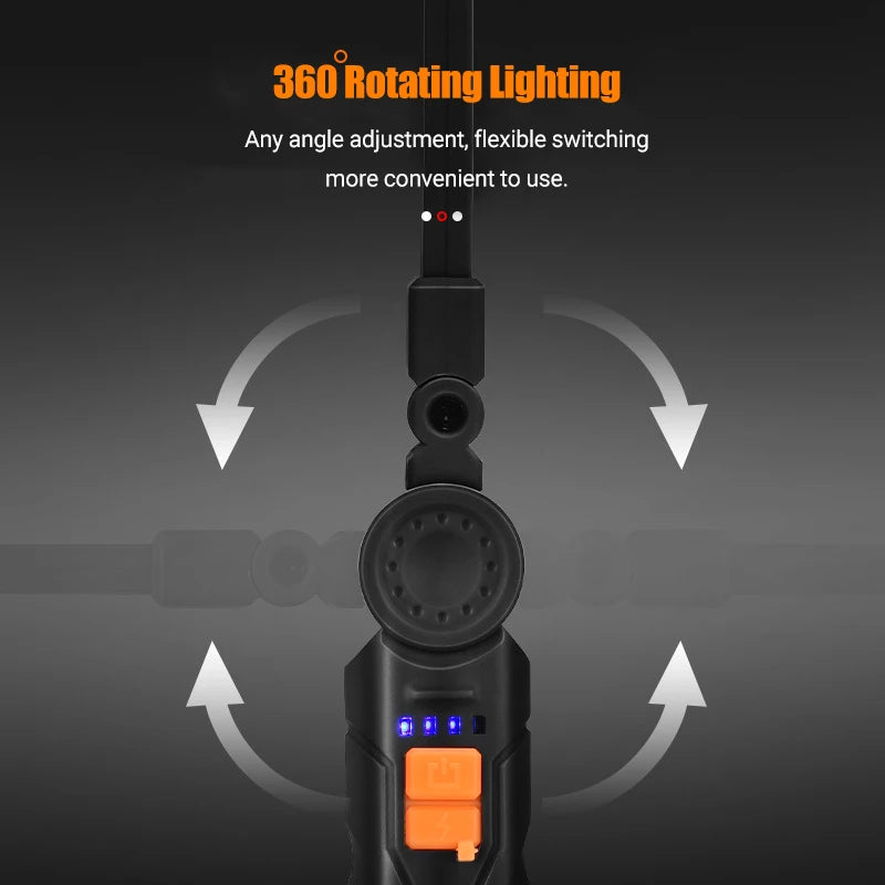 Portable COB LED Flashlight USB Rechargeable Magnetic Work Light