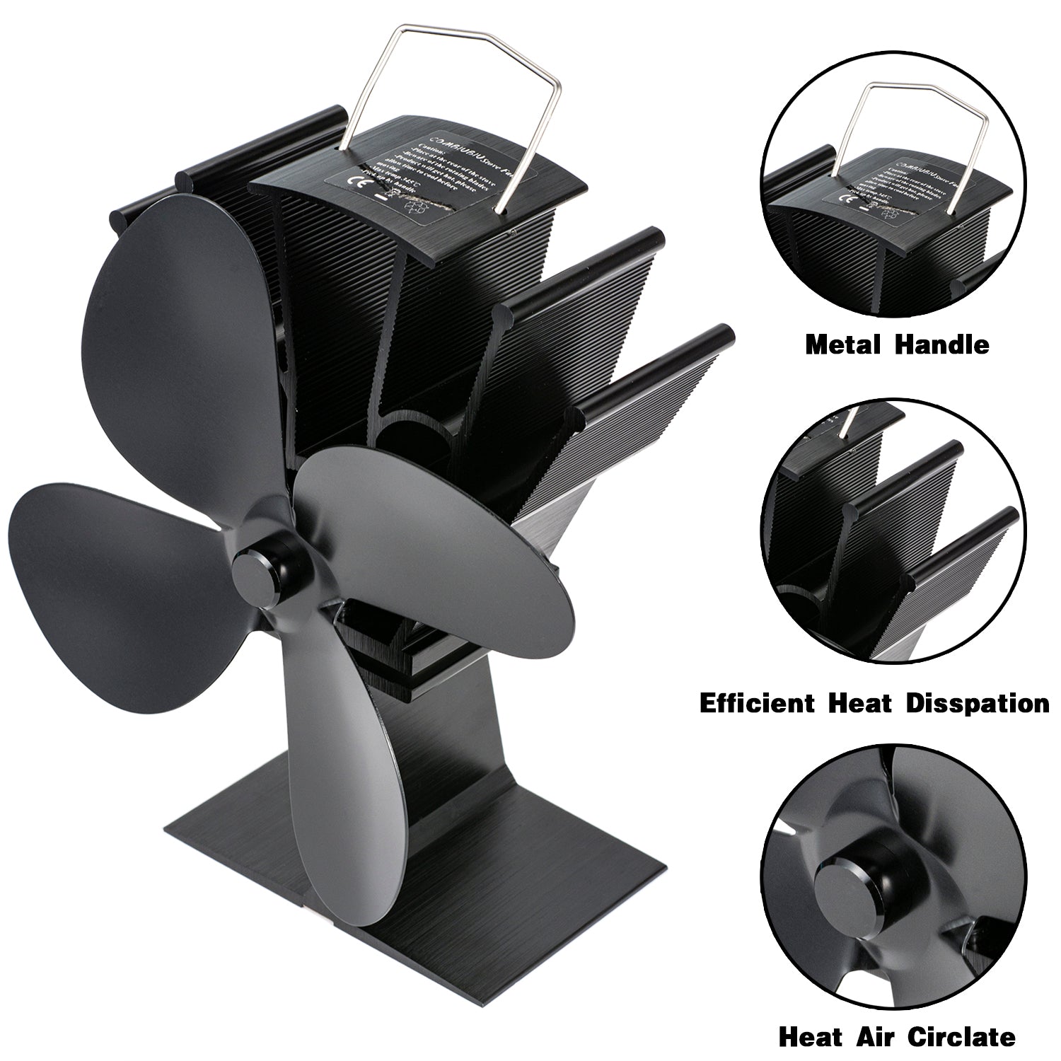 4 Blade Heat Powered Stove Fan Log Wood Burner