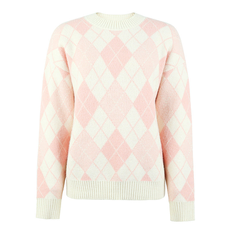 Women  Loose Diamond Casual Sweater offers a relaxed fit