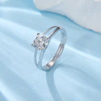 Elegant Four-claw Moissanite Open S925 Sterling Silver Ring
