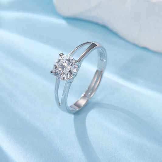 Elegant Four-claw Moissanite Open S925 Sterling Silver Ring AMI Cart