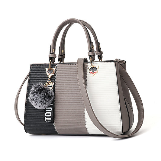Women Hairball Ornaments Totes Patchwork Handbag Party Purse.