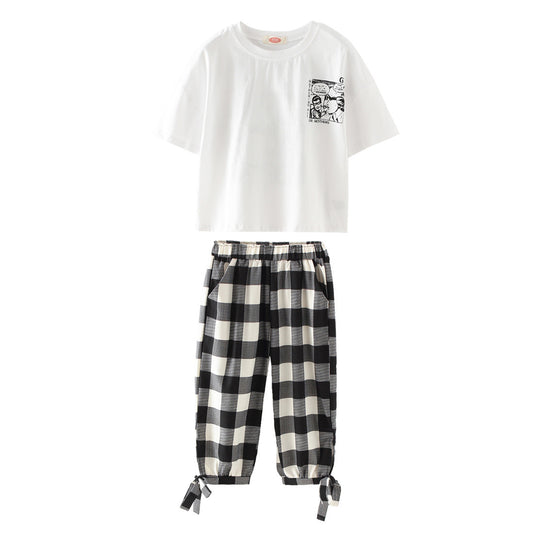 Two-piece printed plaid cropped trousers AMI Cart