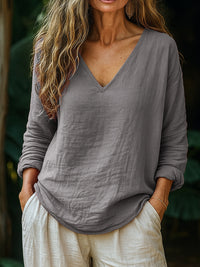 Casual Loose Fashion Cotton And Linen Long-sleeved Top