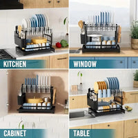 Dish Rack, 2 Tier Utensil Holder, Rustproof Dish Drying Rack