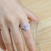 925 Sterling Silver Pink Diamond Egg-shaped Closed Wedding Ring