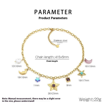 Star Moon Colour Artificial Glass Pearl Stainless Steel Necklace