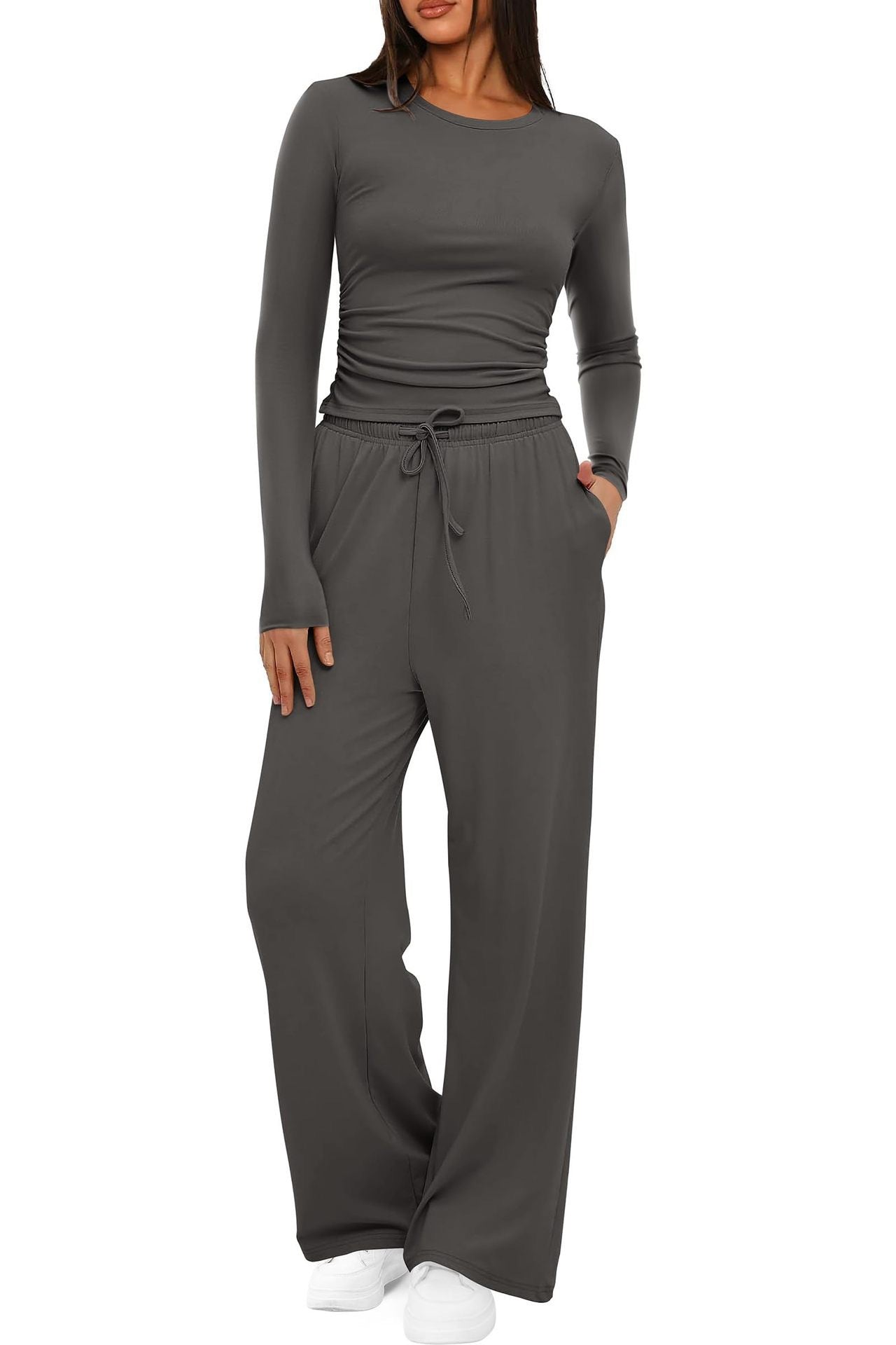2 Pieces Women's Suit Autumn Winte Long Sleeve Tops High Waisted
