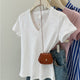 Solid Color Slim-fit V-neck Short-sleeved Top