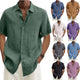 V-neck Button Cotton And Linen Solid Color Men's Trendy Shirt