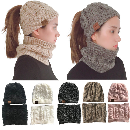 Autumn Winter Women's Hat Caps Knitted Warm ring Scarf