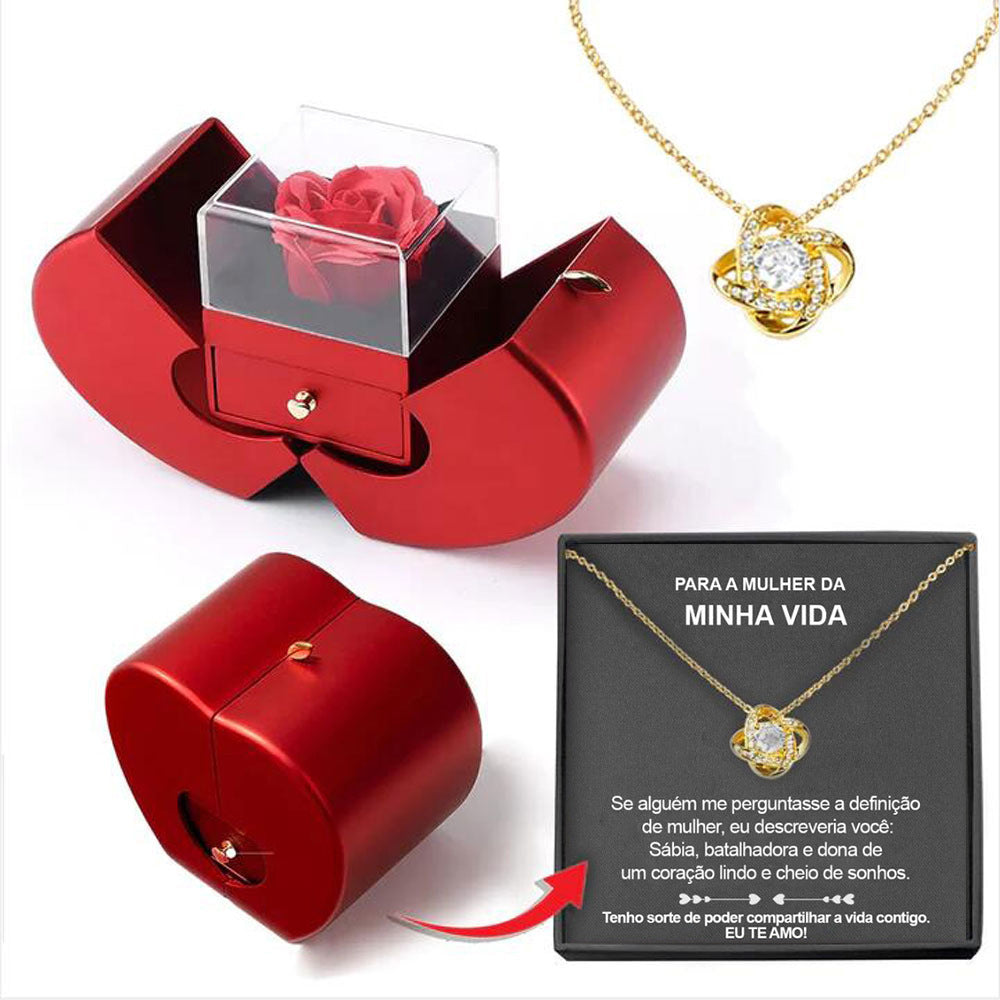 Red Apple Jewelry Box with Eternal Rose and Necklace