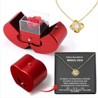 Red Apple Jewelry Box with Eternal Rose and Necklace