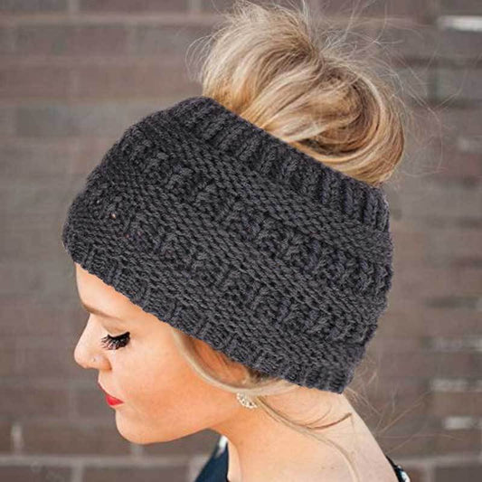 Women Head Wrap Ponytail Beanies Hat Winter Warm Ear Warmer