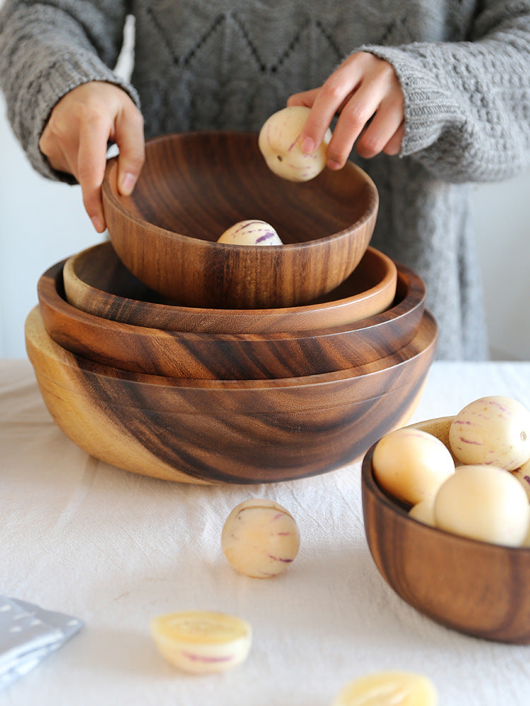 Kitchen Natural Wooden Bowl Household Fruit Bowl Salad Bowl For Home Restaurant Food Container Wooden Utensils Note The Size Hot AMI Cart