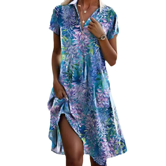 Summer Polka Dot Print Dress Fashion Casual V-Neck Short Sleeve