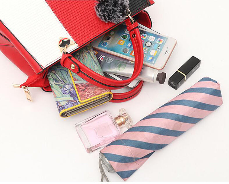 Women Hairball Ornaments Totes Patchwork Handbag Party Purse.