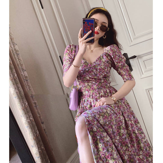 Women's Purple Tea Break First Love Tea Break French Floral Dress