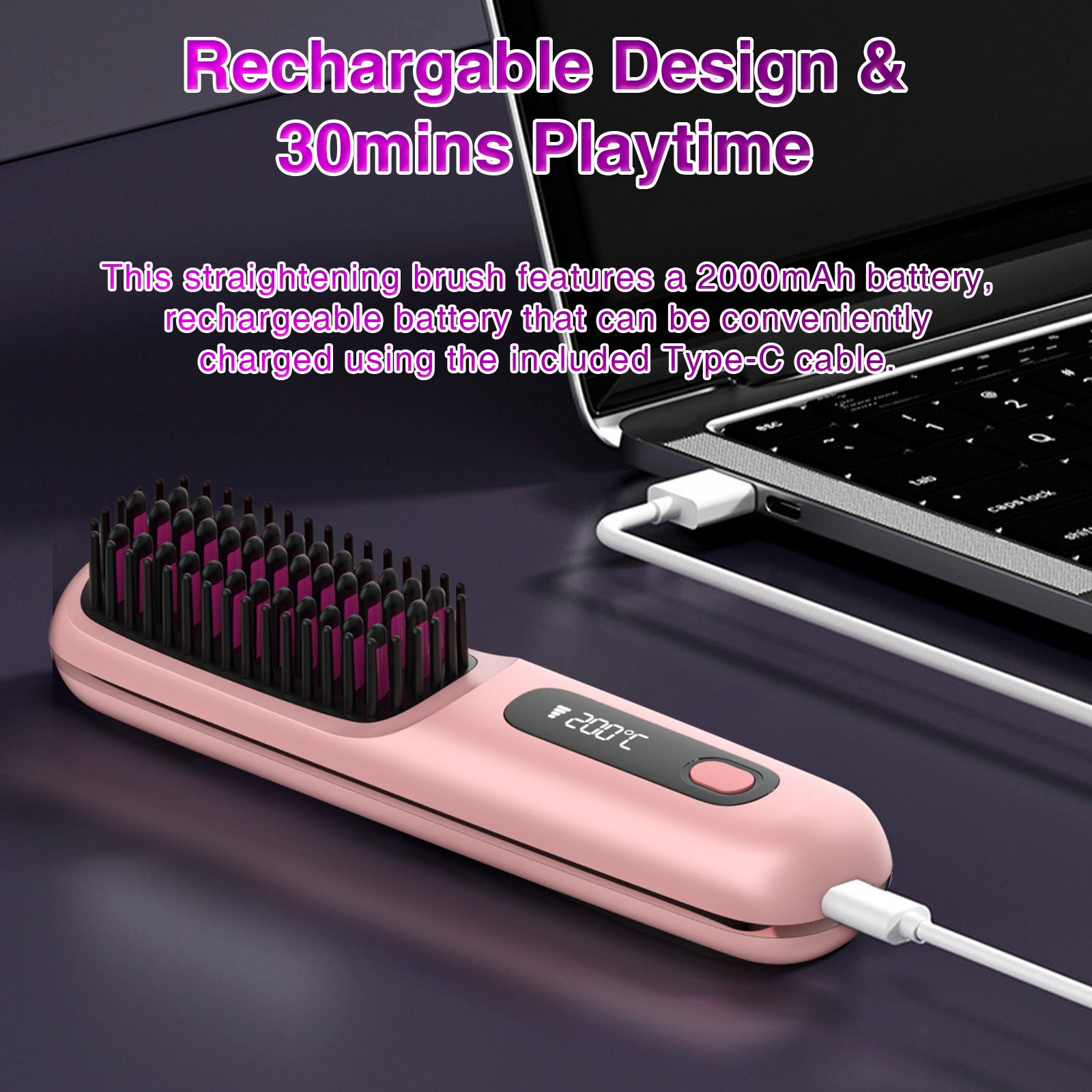 S7 Portable Cordless Hair Straightening Brush With LED Display