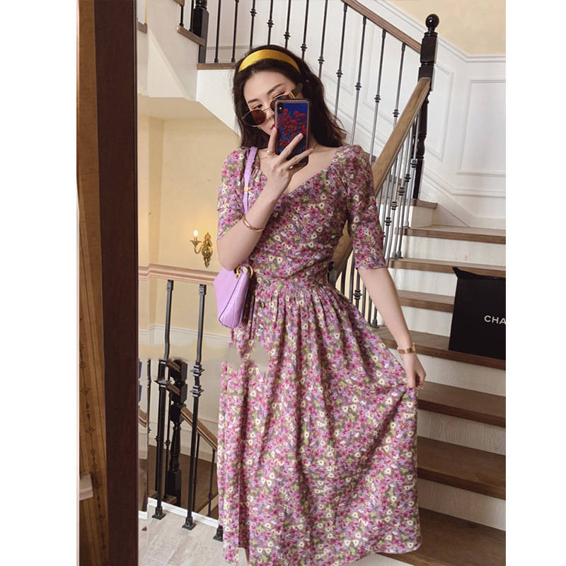 Women's Purple Tea Break First Love Tea Break French Floral Dress