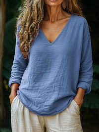 Casual Loose Fashion Cotton And Linen Long-sleeved Top