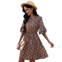 European And American Women's Half Sleeve Floral Chiffon Dress
