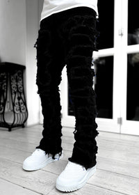 Men Trousers Individual Patched Pants Long Tight Fit Stacked Jeans