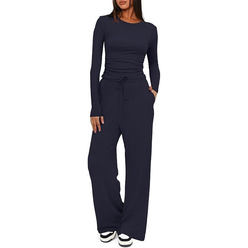 2 Pieces Women's Suit Autumn Winte Long Sleeve Tops High Waisted