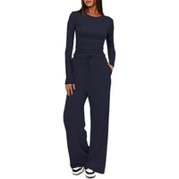 2 Pieces Women's Suit Autumn Winte Long Sleeve Tops High Waisted