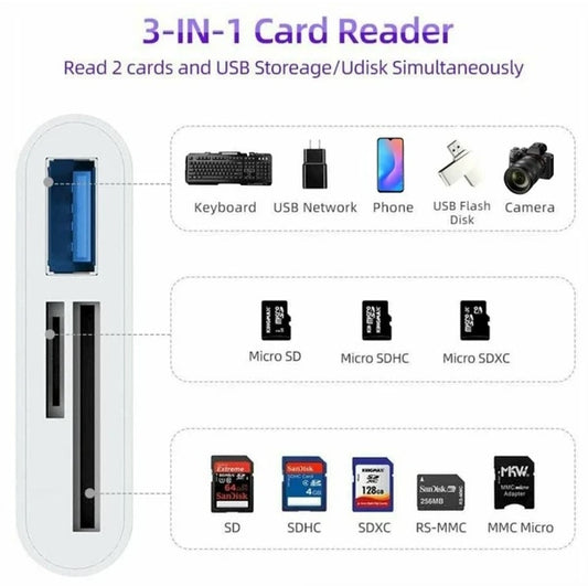USB C 3 In 1 Hub Converter Type-C Adapter SD Card Reader