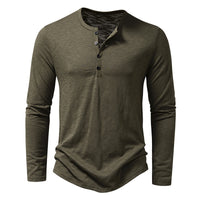 Mens Clothing Long Sleeve T-shirt Fashion Button Henry Collar