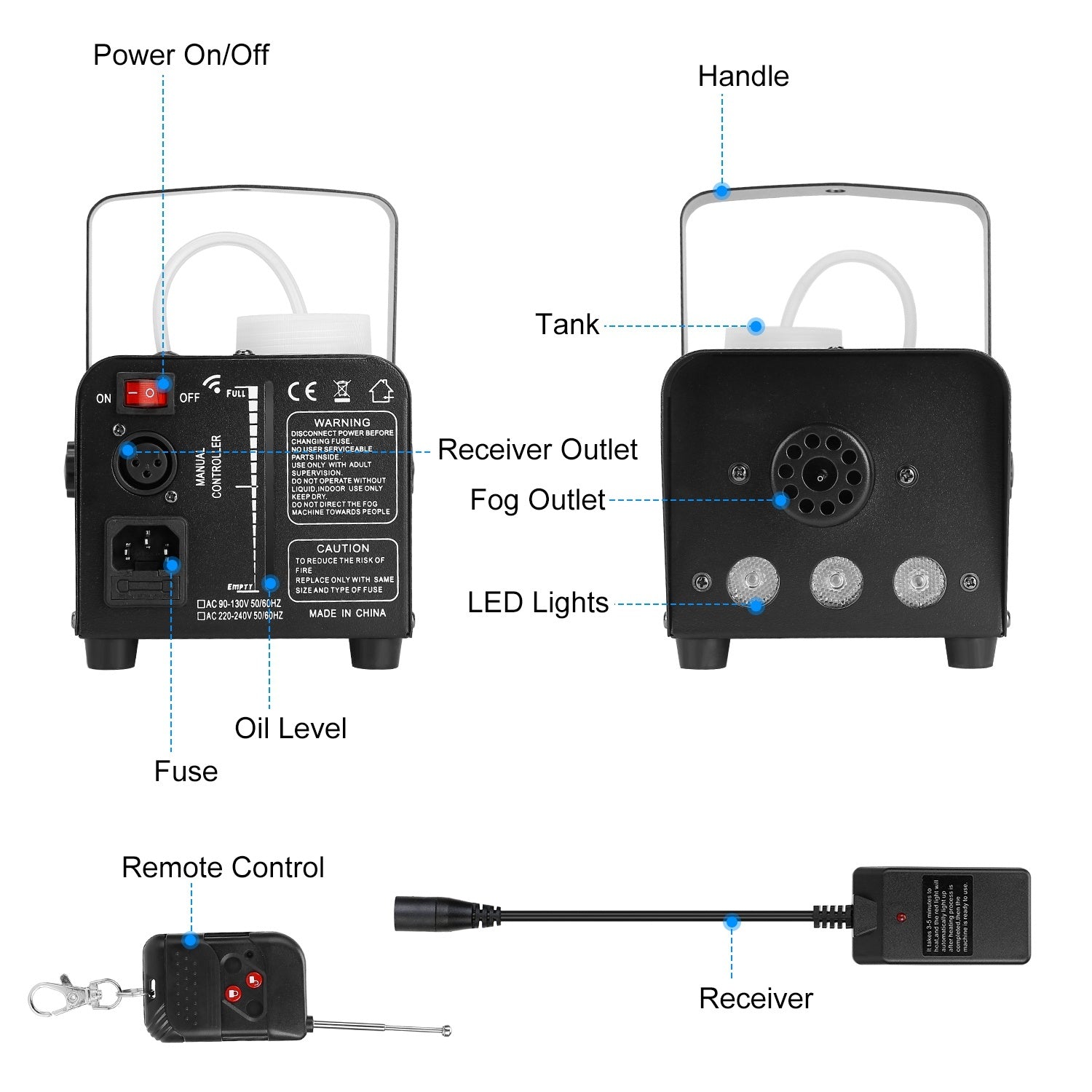 1Pc 400W Fog Machine RGB LED Party Club DJ Fogger Rapid Heating Remote Control Wedding Stage Smoke Machine