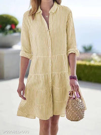 Striped Long-sleeved Shirt Dress Fashion Lapel Button Dresses